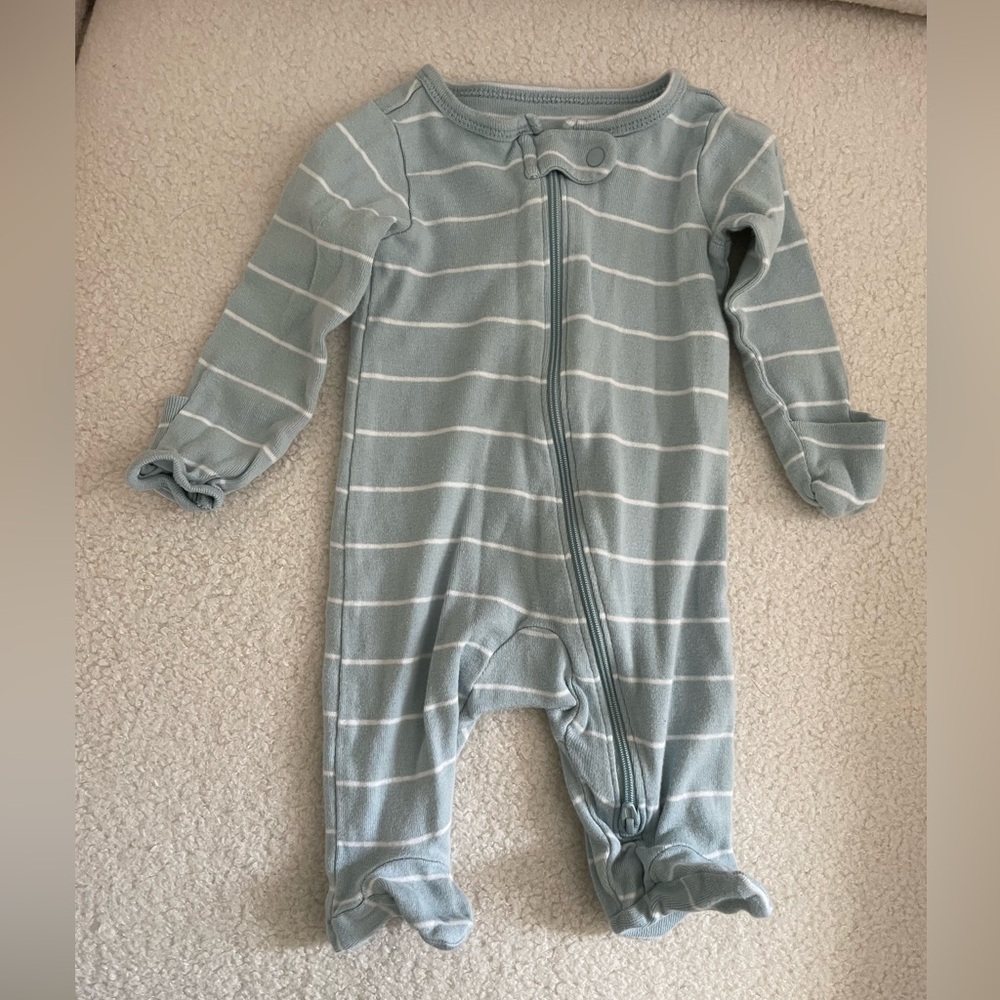 Carter's Soft Blue Striped 2-Way Zip Onesie